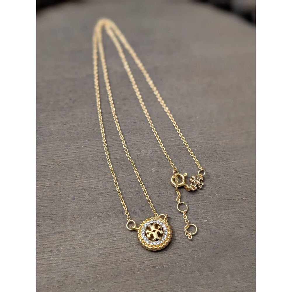 TORY BURCH Gold Miller Pave Rope Double T Logo Necklace